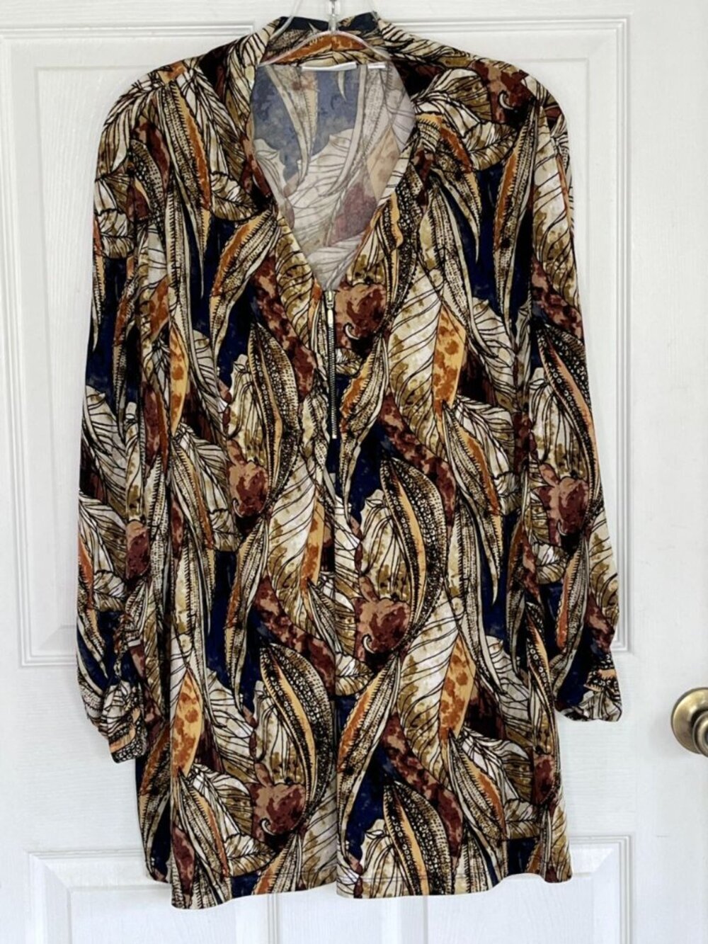 Susan Graver Liquid Knit Top Tunic 3X 1/4 Zip 3/4 Sleeve Fall Career Mature